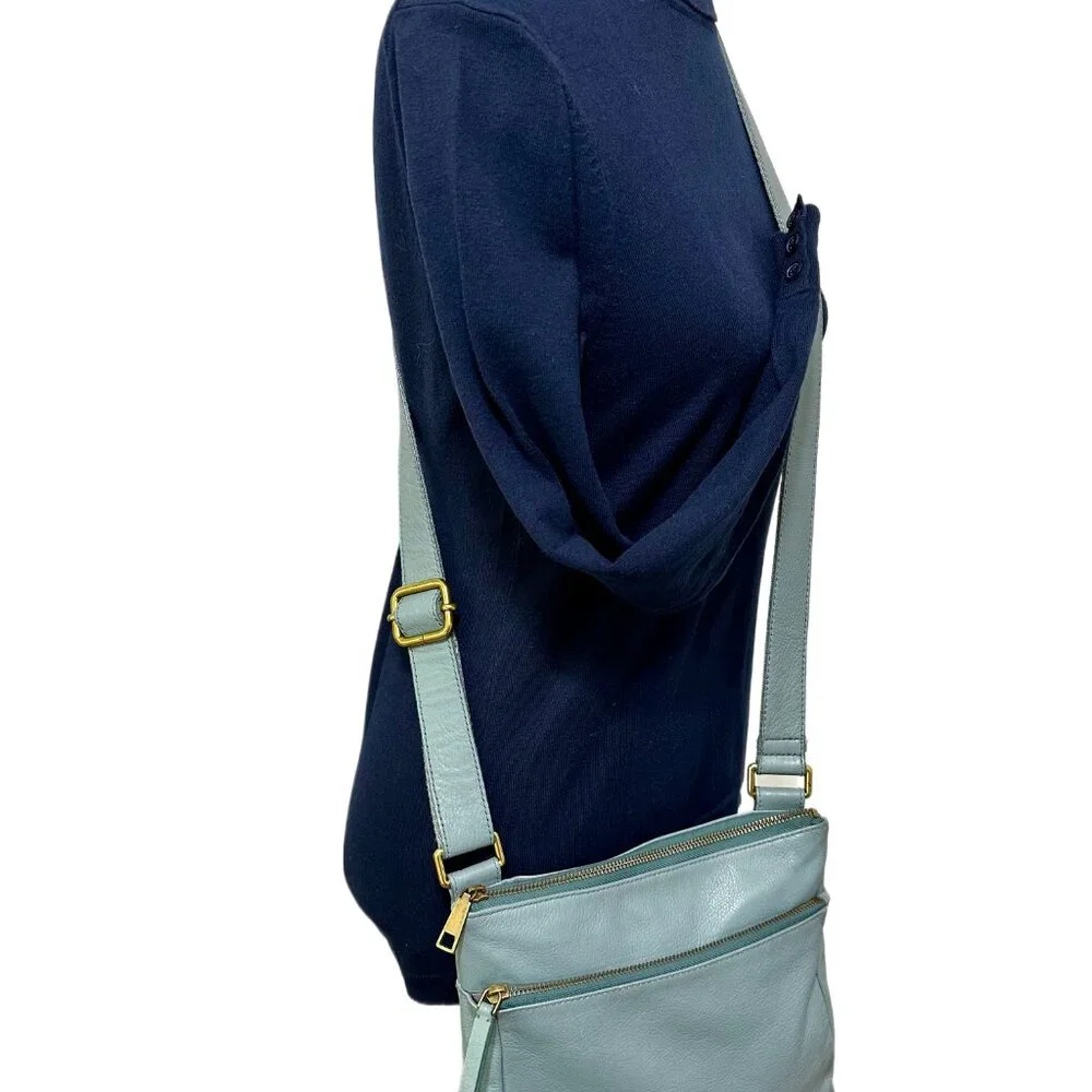 Fossil Explorer Leather Crossbody Bag Teal Blue 11x9x2.5" – Excellent Pre-Owned - Picture 4 of 16